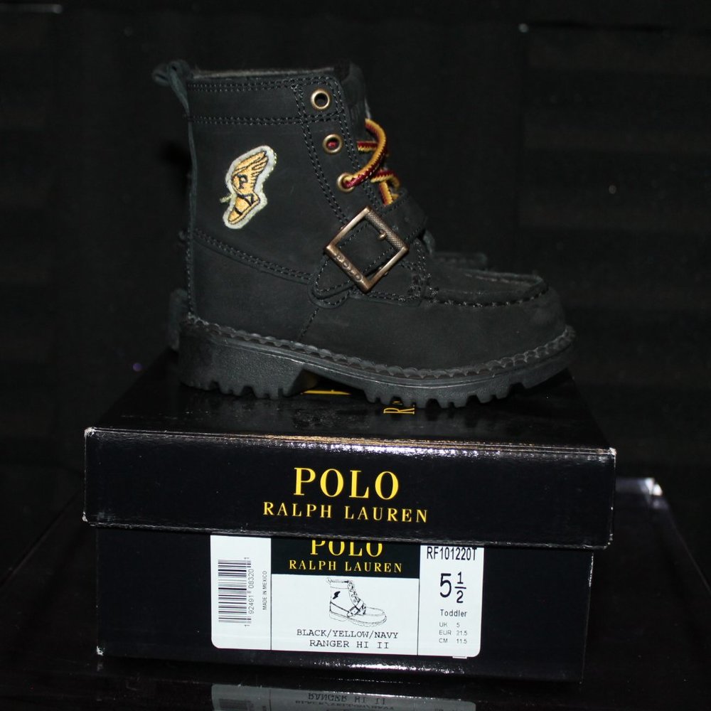 Size 5 1/2 T Polo Ralph Lauren Black/Yellow/Navy Ranger Hi Boots